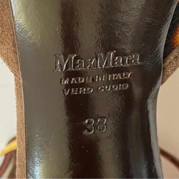 MAXMARA BROWN TAN LEOPARD PONY HAIR SUEDE ANKLE STRAP PEEP TOE HIGH HEELS - Picture 8 of 8